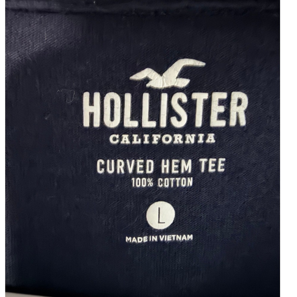 Hollister Men's L Curved Hem Tee Navy Blue Short Sleeve Logo Cotton 0730 - Picture 3 of 4
